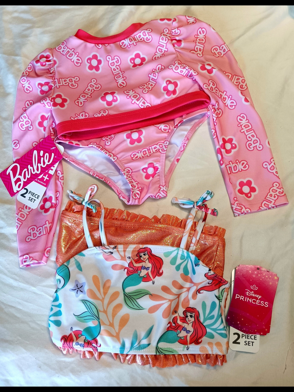 Ariel & Barbie Girle 2T Bathing Suit Set Bikini 2 Piece Set